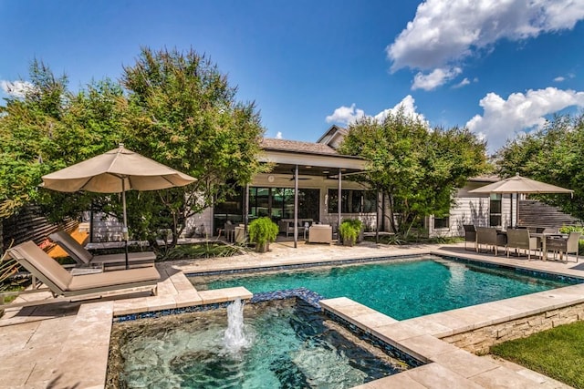 3866 Lively Ln, Dallas, TX 75220 - view of pool with a patio area, a pool with connected hot tub, and a ceiling fan