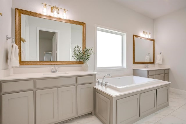 113 Observation Dr W, Aledo, TX 76008 - full bath featuring marble finish flooring, vanity, and a garden tub