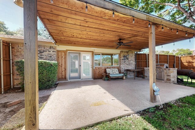 3302 Janwood Ln, Garland, TX 75044 - view of patio featuring ceiling fan and an outdoor kitchen