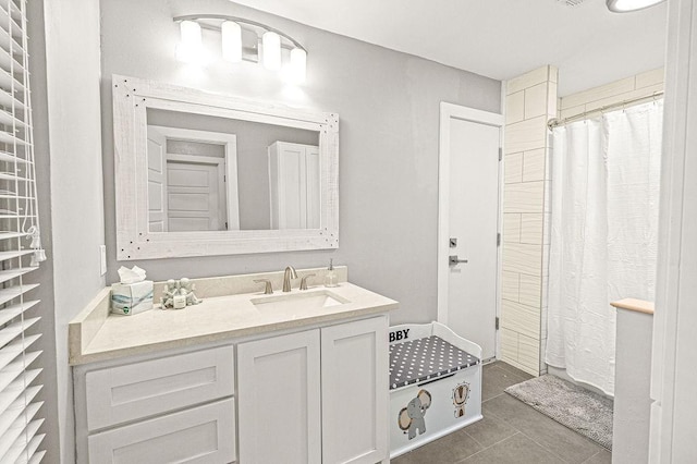 6005 Costera Ln, Dallas, TX 75248 - full bathroom with vanity, tile patterned flooring, and curtained shower