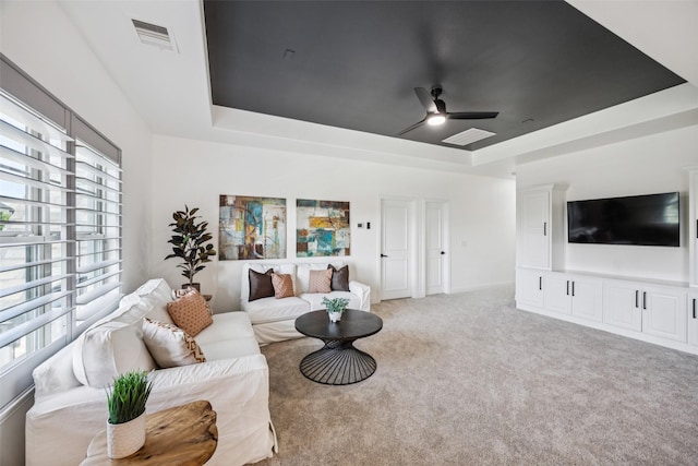 1030 Double B Trl, Prosper, TX 75078 - living area with a tray ceiling, a ceiling fan, and carpet flooring