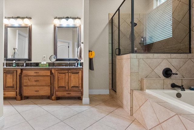 1911 Saddlehorn Ln, Mansfield, TX 76063 - full bath with a stall shower, a bath, double vanity, and tile patterned flooring