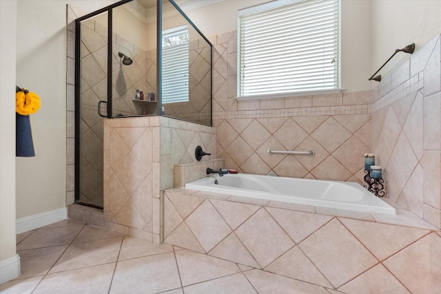 1911 Saddlehorn Ln, Mansfield, TX 76063 - bathroom with a garden tub, a stall shower, and tile patterned floors
