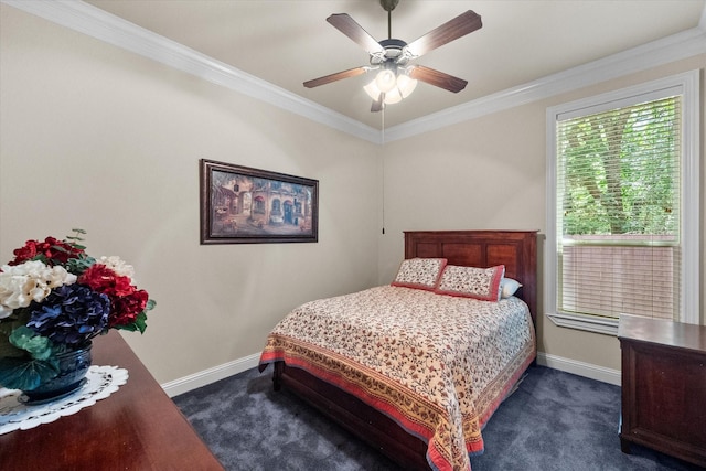 1911 Saddlehorn Ln, Mansfield, TX 76063 - bedroom with dark carpet, crown molding, and ceiling fan