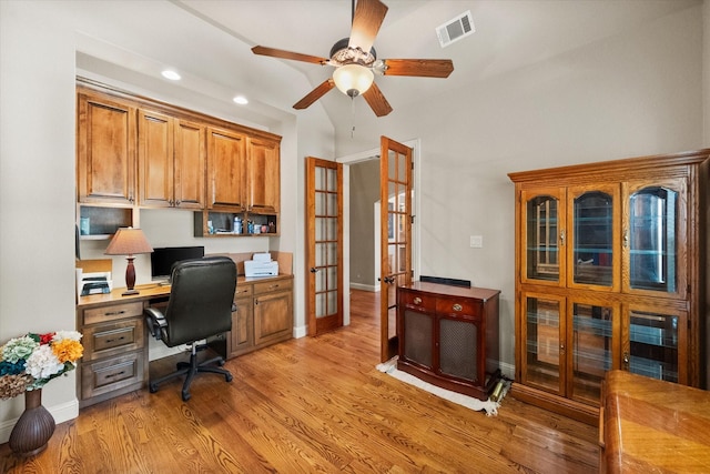 1911 Saddlehorn Ln, Mansfield, TX 76063 - office space featuring ceiling fan, light wood finished floors, recessed lighting, and vaulted ceiling