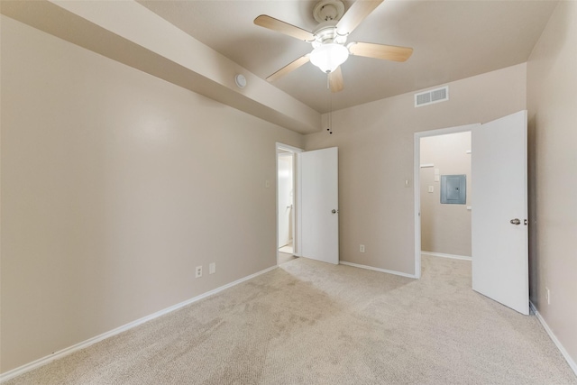 4422 Point Blvd Unit 210C, Garland, TX 75043 - unfurnished bedroom featuring electric panel, light carpet, and ceiling fan