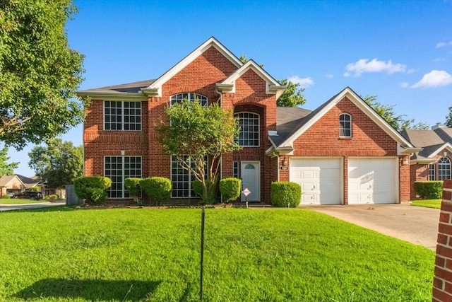 1100 Bellingham Pl, Arlington, TX 76001 - view of front facade with brick siding, a front yard, driveway, and a garage