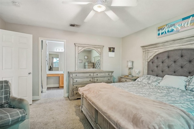 5905 Northfield Dr, Fort Worth, TX 76179 - bedroom featuring light carpet, a ceiling fan, and ensuite bathroom