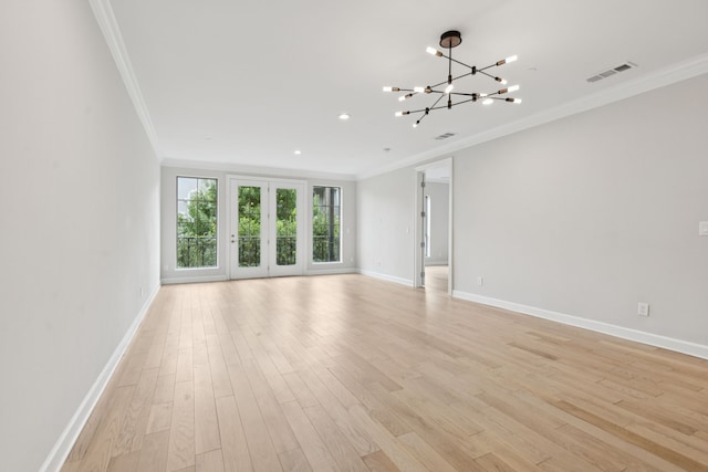 2300 Leonard St Unit 305, Dallas, TX 75201 - unfurnished living room with crown molding, a chandelier, light wood-type flooring, and recessed lighting