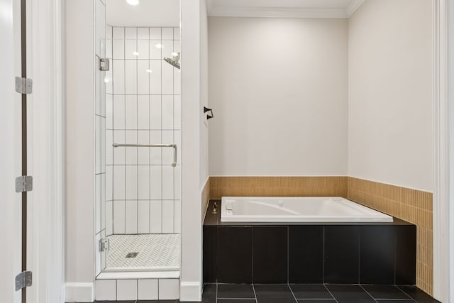 2300 Leonard St Unit 305, Dallas, TX 75201 - bathroom with a stall shower, a bath, and ornamental molding