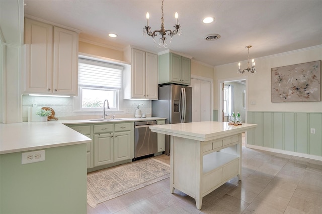 2012 Carleton Ave, Fort Worth, TX 76107 - kitchen featuring stainless steel appliances, a chandelier, decorative backsplash, light countertops, and pendant lighting