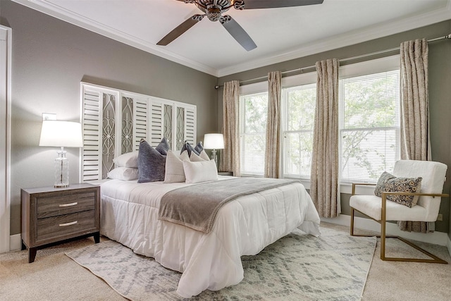 2012 Carleton Ave, Fort Worth, TX 76107 - bedroom featuring ornamental molding, light carpet, multiple windows, and a ceiling fan