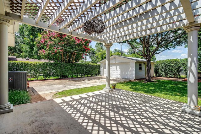 2012 Carleton Ave, Fort Worth, TX 76107 - view of patio / terrace with a detached garage, an outbuilding, and a pergola