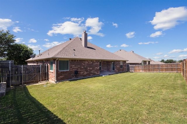 6308 Harold Creek Dr, Fort Worth, TX 76179 - rear view of property featuring brick siding, a chimney, a fenced backyard, and roof with shingles