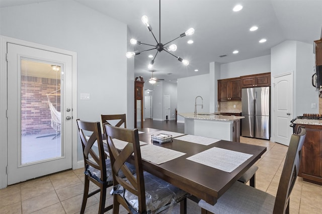 6308 Harold Creek Dr, Fort Worth, TX 76179 - dining room featuring vaulted ceiling, a chandelier, and light tile patterned floors