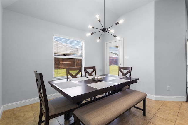 6308 Harold Creek Dr, Fort Worth, TX 76179 - dining room with a chandelier, lofted ceiling, and light tile patterned floors