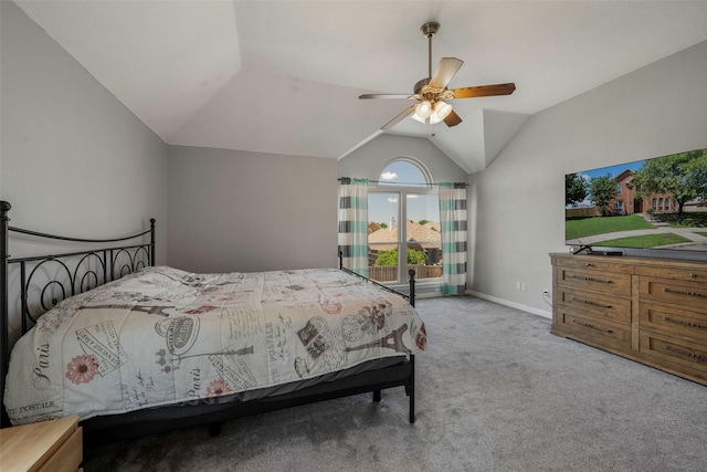 7305 Meadowwood Dr, Rowlett, TX 75089 - bedroom featuring vaulted ceiling, carpet, a ceiling fan, and access to exterior