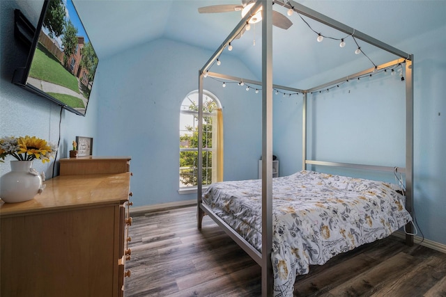 7305 Meadowwood Dr, Rowlett, TX 75089 - bedroom with lofted ceiling, wood finished floors, and a ceiling fan