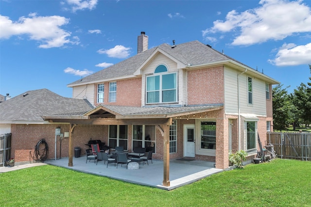 7305 Meadowwood Dr, Rowlett, TX 75089 - rear view of house featuring a fenced backyard, a patio, a chimney, and brick siding