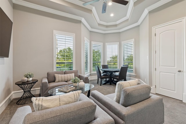 1800 Aspen St, Prosper, TX 75078 - living room with crown molding, a ceiling fan, and recessed lighting
