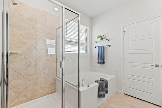 1512 Bennington Ln, Celina, TX 75009 - bathroom with a garden tub, a shower stall, and tile patterned flooring