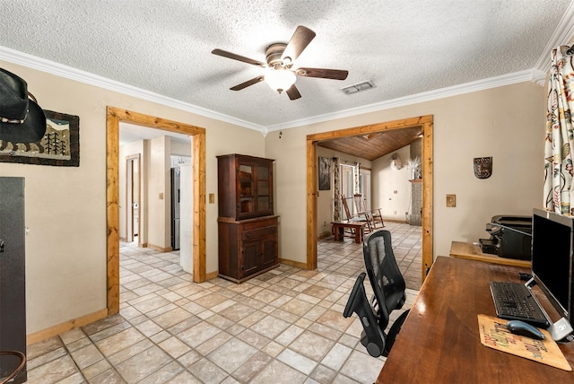 4610 County Road 862, Mckinney, TX 75071 - office space with ceiling fan, ornamental molding, and a textured ceiling