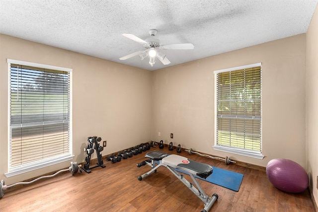 4610 County Road 862, Mckinney, TX 75071 - workout area featuring wood finished floors, a textured ceiling, and a ceiling fan