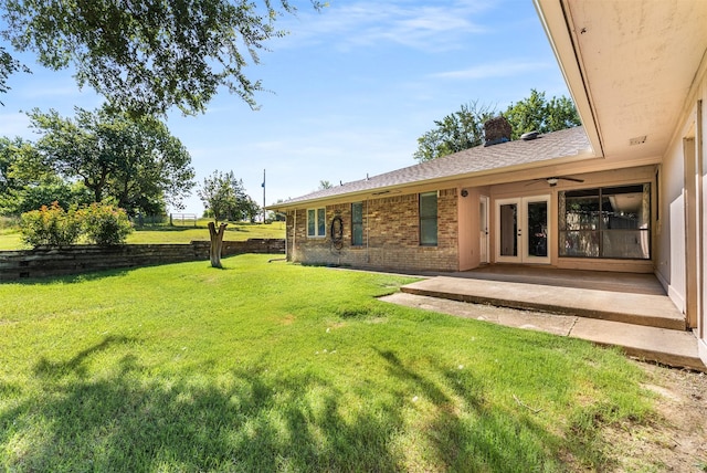 4610 County Road 862, Mckinney, TX 75071 - view of grassy yard featuring french doors, ceiling fan, and a patio
