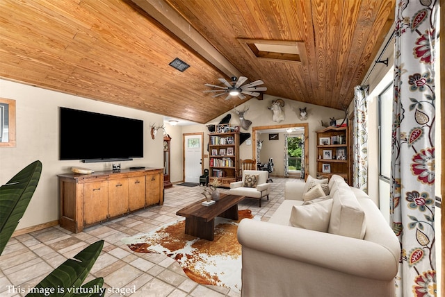 4610 County Road 862, Mckinney, TX 75071 - living room with wooden ceiling, vaulted ceiling, and a ceiling fan