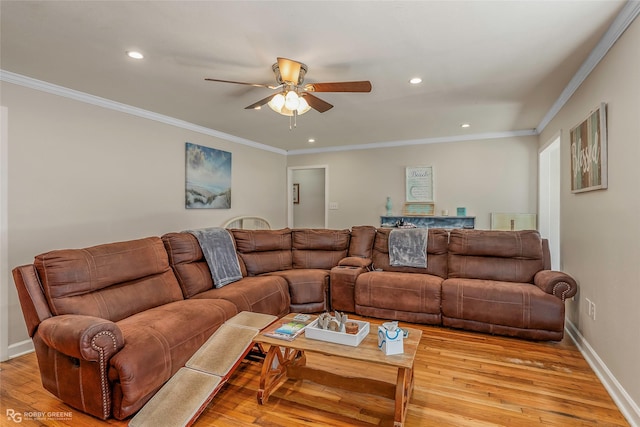 171 Albert Ave, Shreveport, LA 71105 - living area featuring a ceiling fan, light wood-type flooring, recessed lighting, and crown molding