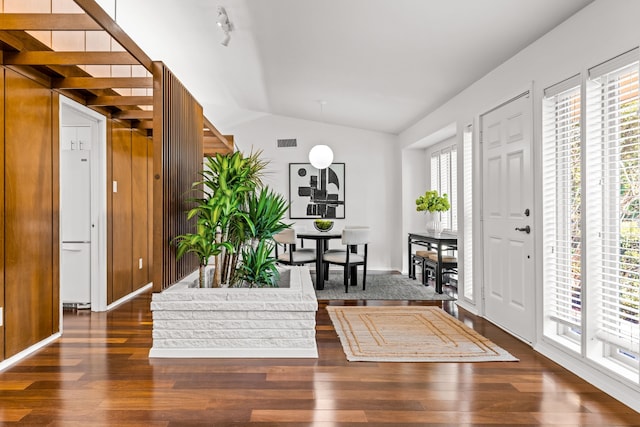 10305 Robindale Dr, Dallas, TX 75238 - entryway featuring lofted ceiling and dark wood-type flooring