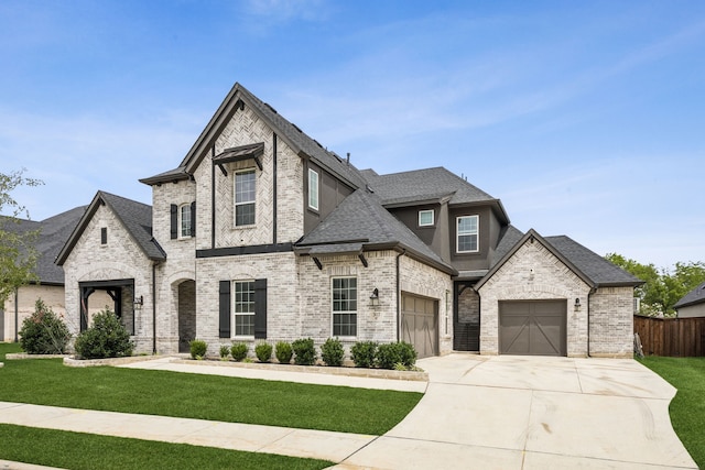 307 Misty Ln, Argyle, TX 76226 - french country style house with brick siding, a shingled roof, and concrete driveway
