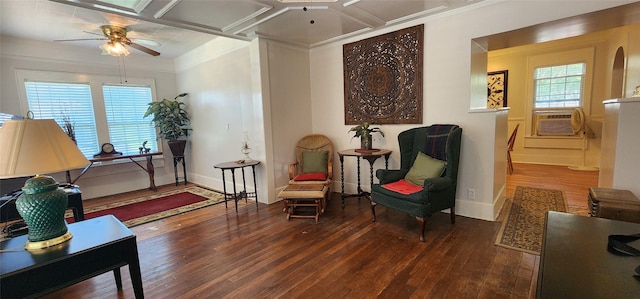 108 S Bonham St, Mexia, TX 76667 - sitting room with cooling unit, a ceiling fan, and hardwood / wood-style floors