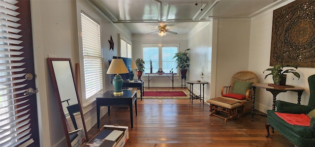 108 S Bonham St, Mexia, TX 76667 - living area with hardwood / wood-style flooring and ceiling fan