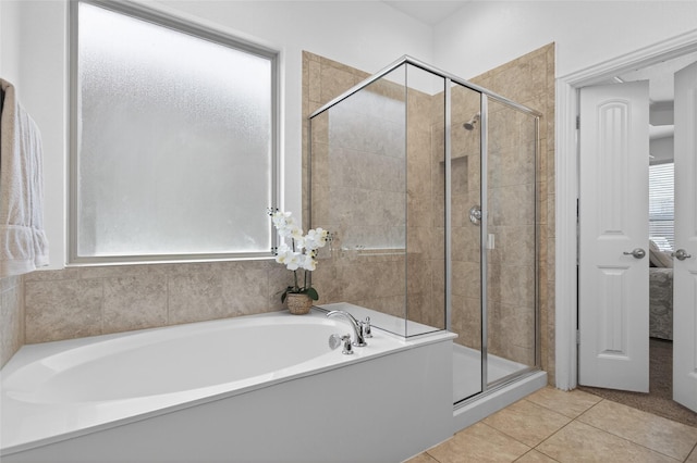 14800 Star Creek Dr, Aledo, TX 76008 - bathroom with a garden tub, a stall shower, and tile patterned floors