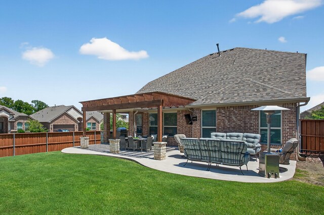 14800 Star Creek Dr, Aledo, TX 76008 - rear view of house featuring outdoor lounge area, a fenced backyard, brick siding, and a patio area
