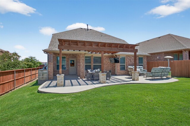 14800 Star Creek Dr, Aledo, TX 76008 - back of house with outdoor lounge area, brick siding, a fenced backyard, and a patio