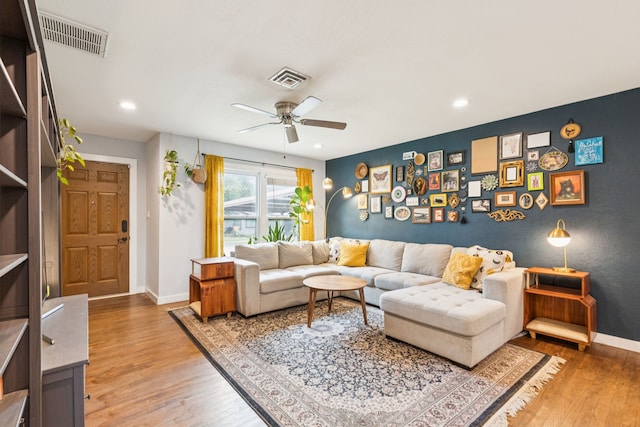 5029 Jerri Ln, Haltom City, TX 76117 - living area with light wood-type flooring, ceiling fan, and recessed lighting