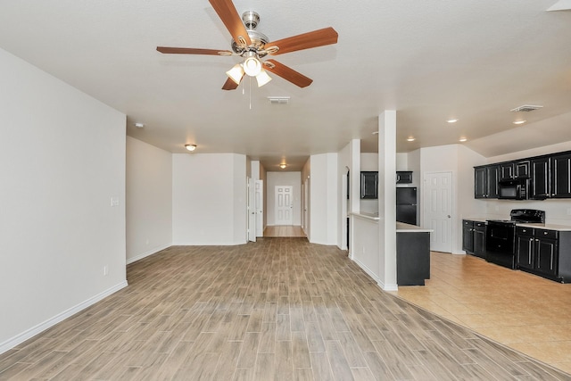 3153 Evangeline Rd, Fort Worth, TX 76140 - unfurnished living room featuring a ceiling fan, light wood-type flooring, and recessed lighting