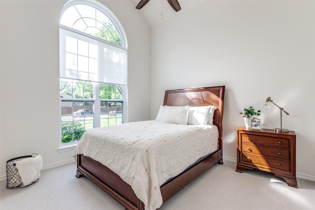 8600 Digby Dr, Plano, TX 75025 - bedroom with light carpet, vaulted ceiling, and a ceiling fan