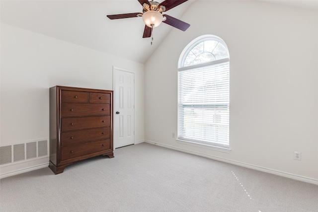 8600 Digby Dr, Plano, TX 75025 - bedroom featuring vaulted ceiling, light colored carpet, and ceiling fan