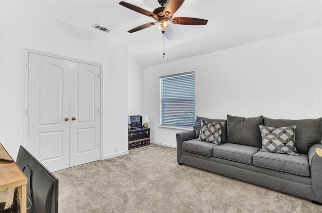 2904 Champlin Ct, Richardson, TX 75082 - living room with carpet floors, a ceiling fan, and lofted ceiling
