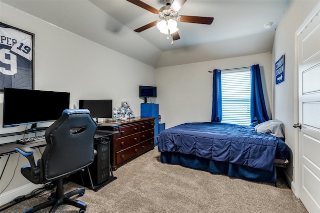 11825 Wulstone Rd, Fort Worth, TX 76052 - carpeted bedroom featuring a desk, vaulted ceiling, and ceiling fan