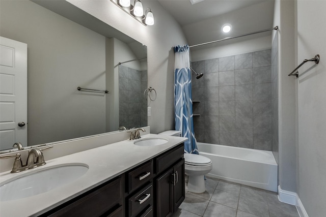 11825 Wulstone Rd, Fort Worth, TX 76052 - bathroom with tile patterned flooring, shower / tub combo, double vanity, and recessed lighting