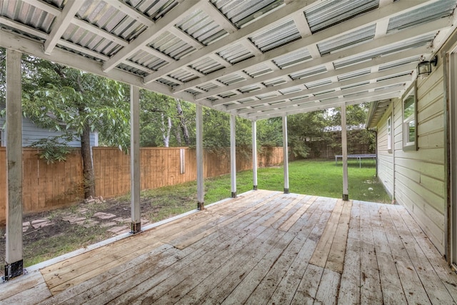 917 W Washington St, Sherman, TX 75092 - wooden terrace featuring a trampoline and a fenced backyard