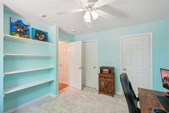 312 Robertson St, Denton, TX 76205 - home office with carpet flooring and a ceiling fan