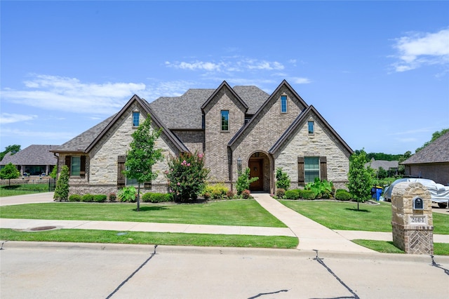 2604 Silverado Trl, Sherman, TX 75092 - french country inspired facade with a front lawn, brick siding, and stone siding