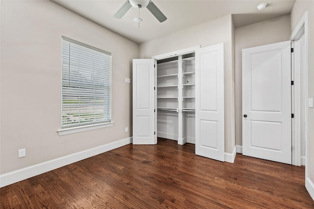 2604 Silverado Trl, Sherman, TX 75092 - unfurnished bedroom featuring dark wood-style flooring, a closet, and ceiling fan