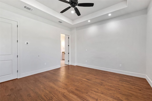 2604 Silverado Trl, Sherman, TX 75092 - empty room with recessed lighting, a raised ceiling, wood finished floors, and ceiling fan