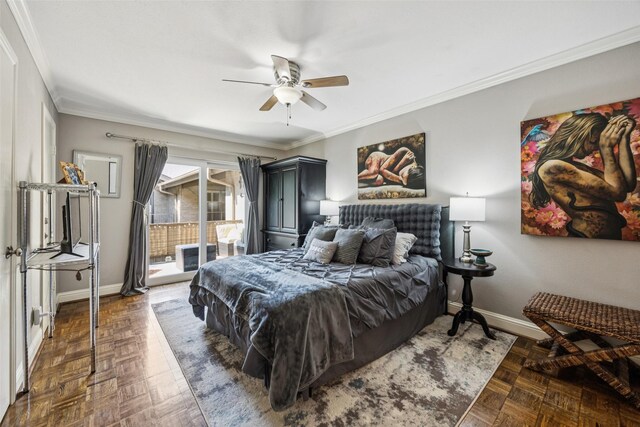 11330 Park Central Pl Unit C, Dallas, TX 75230 - bedroom with crown molding and ceiling fan